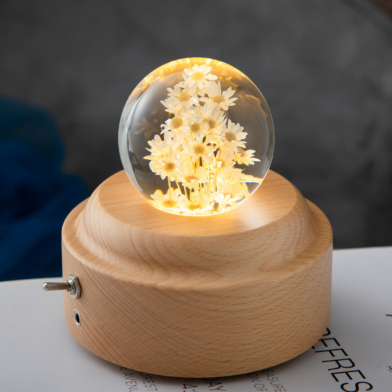 Dandelion Glowing Night Light Crystal Ball Eternal Flower Gift Wooden Birthday Gift For Girl