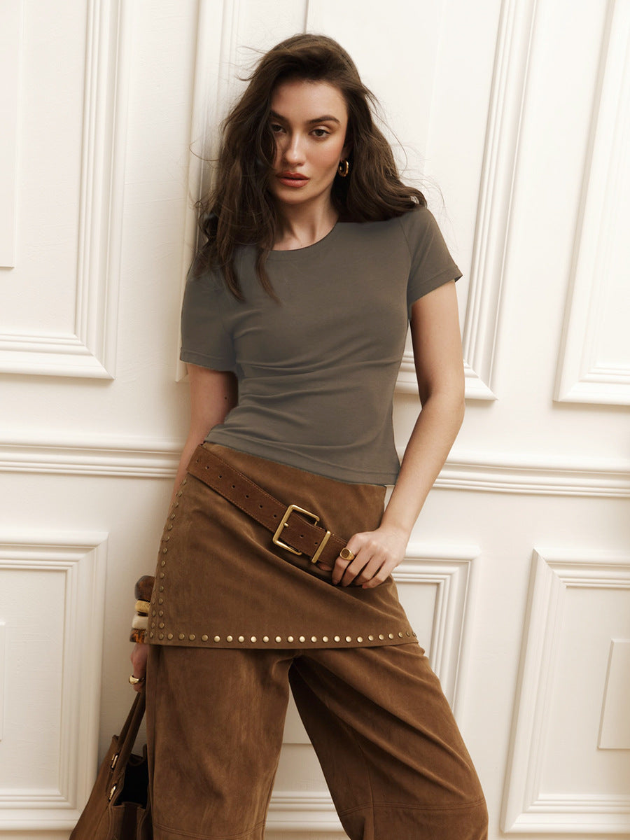 Sexy Crop Tee Solid Color Slim Fit Cotton Top