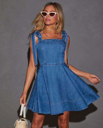 Trendy Casual Denim Dress With Straps
