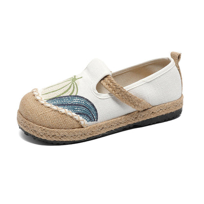 Minimalist Color Matching Ethnic Embroidered Women'S Cloth Shoes With Shallow Mouth, Lazy Kick, Comfortable Knitted Sole