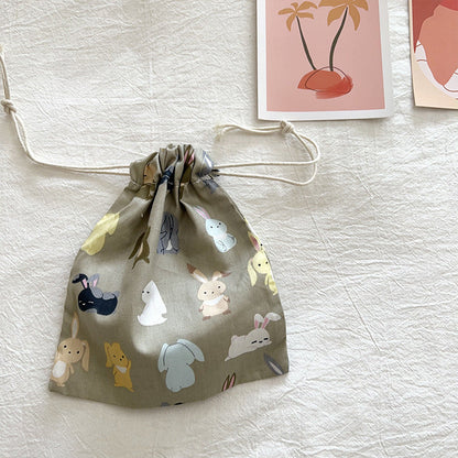Mini Cotton Drawstring Makeup Pouch Cute Floral Travel Bag