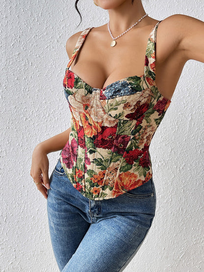 French Floral Cami Corset Top