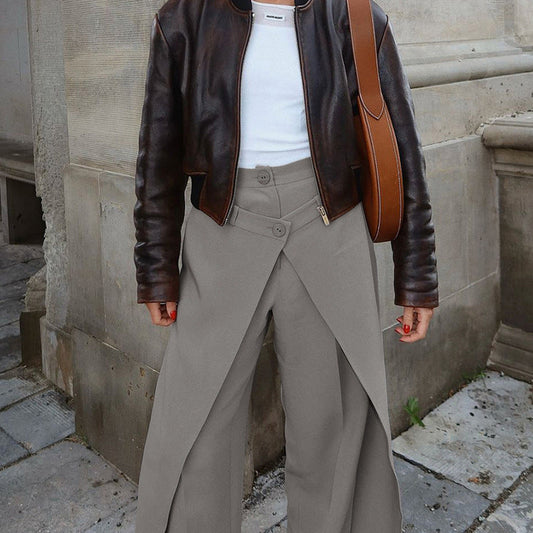 French High-Waisted Wide-Leg Pants For Women