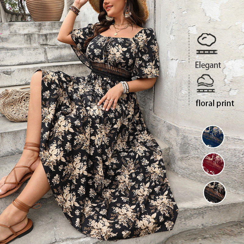 Retro Floral A-Line Dress Comfortable Casual