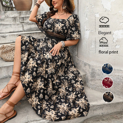 Retro Floral A-Line Dress Comfortable Casual