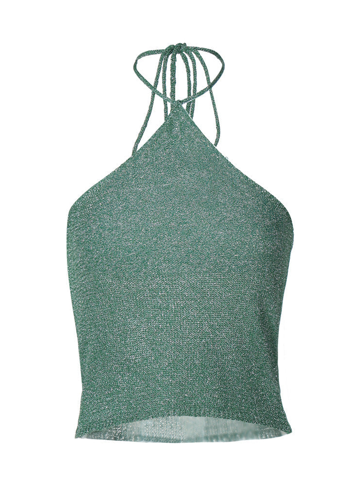Solid Color Sexy Crop Top Neck Wrap With Spaghetti Straps