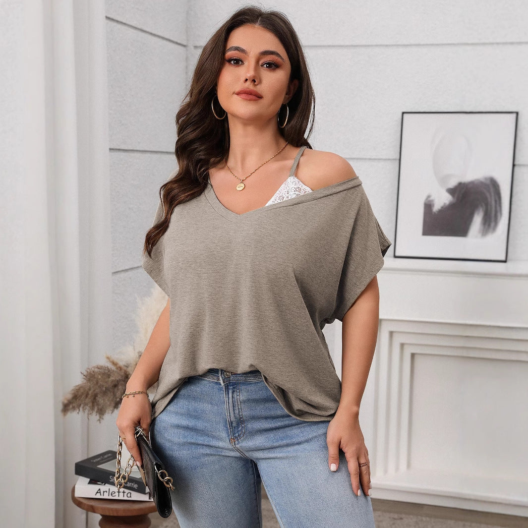 Casual Solid Color Batwing Sleeve Top For Women