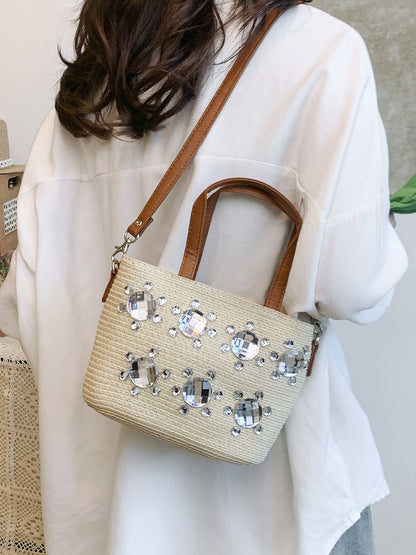 Summer Fresh Handwoven Tote Bag With Diamond Accents