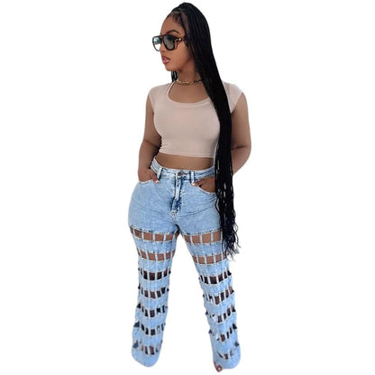 Distressed High-Waisted Straight Leg Jeans