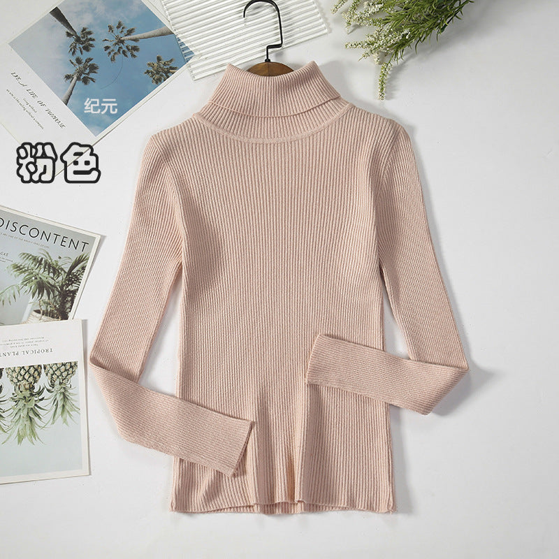 Long Sleeve High Neck Solid Color Sweater Comfortable Casual Wear