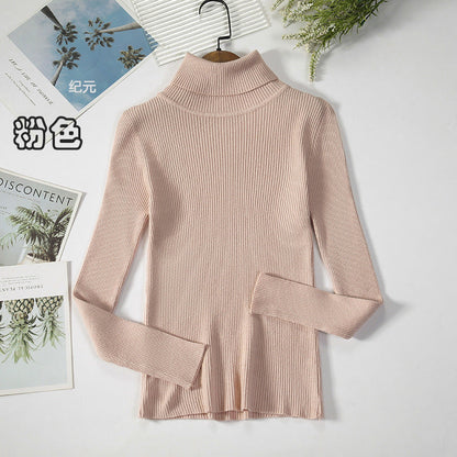 Long Sleeve High Neck Solid Color Sweater Comfortable Casual Wear