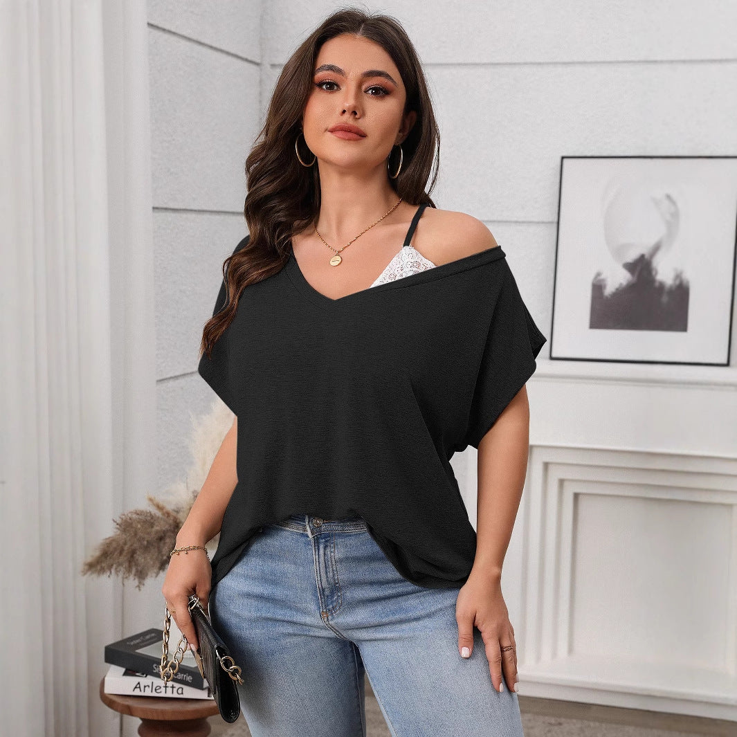 Casual Solid Color Batwing Sleeve Top For Women