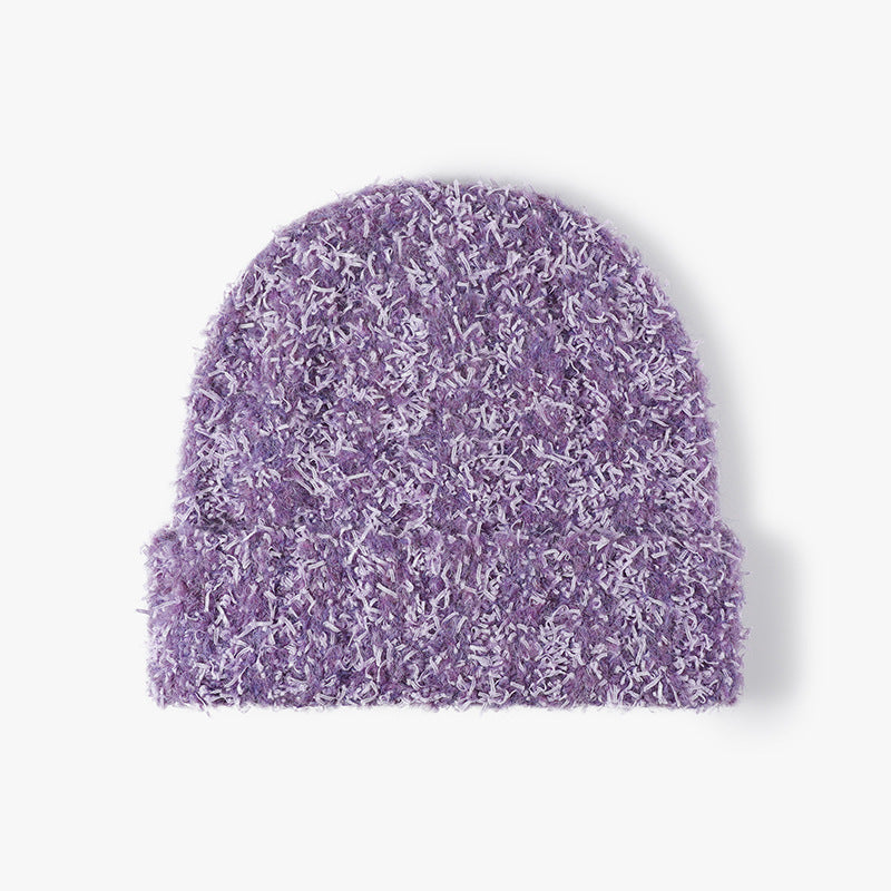 Spliced Color Knit Hat Padded Plushed Beanie
