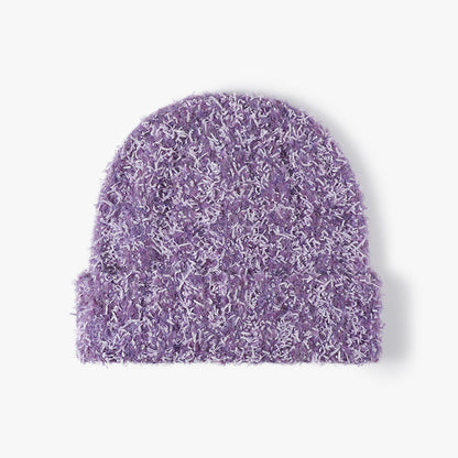 Spliced Color Knit Hat Padded Plushed Beanie