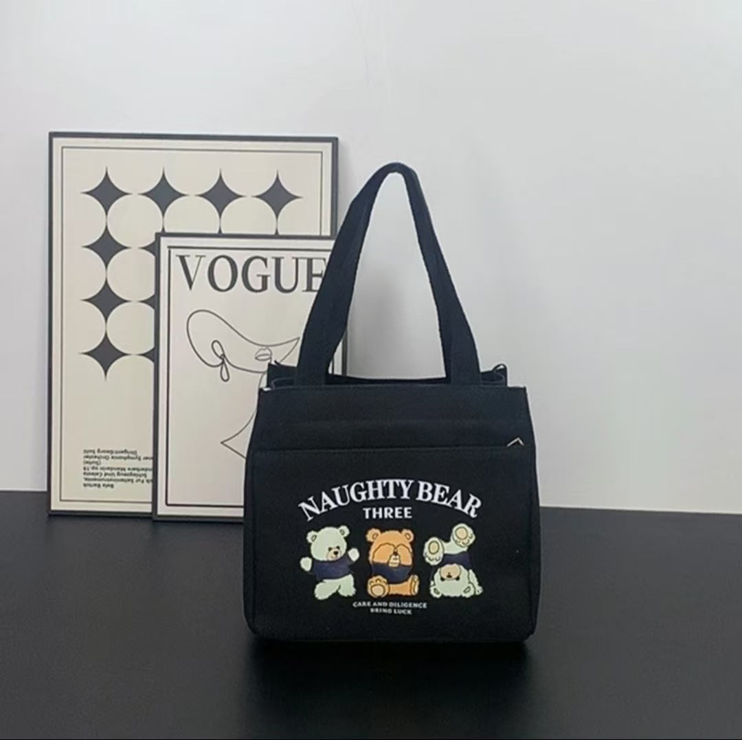 Teddy Bear Canvas Lunch Bag Large Capacity Student Tote Bag