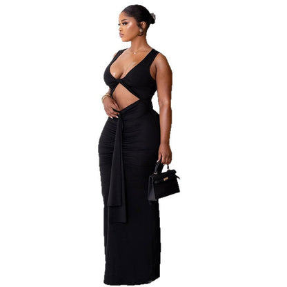 Skinny Solid Color Bodycon Dress With Cut-Out Details