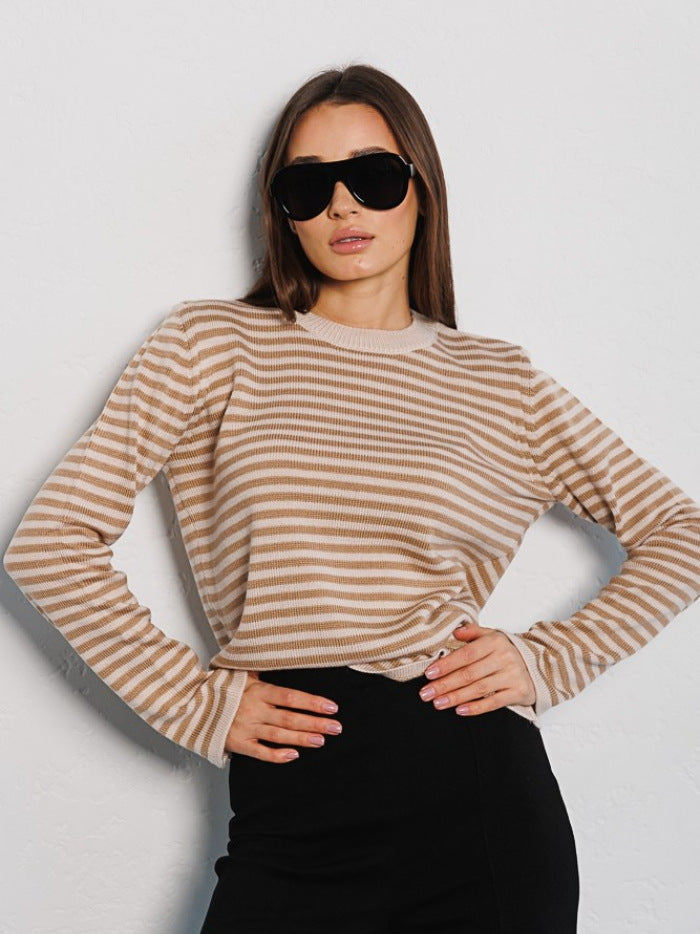 Stripe Contrast Color Knit Tops