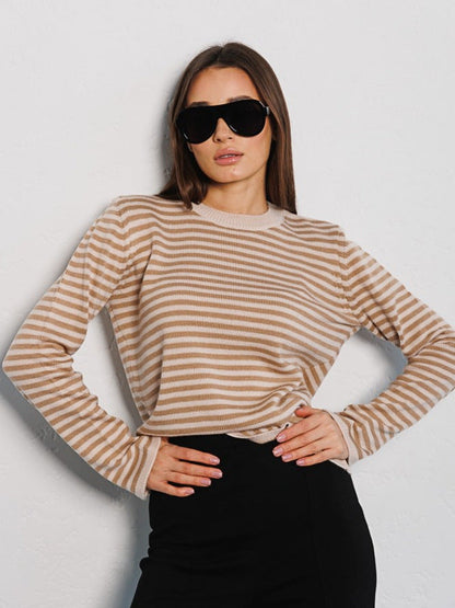 Stripe Contrast Color Knit Tops
