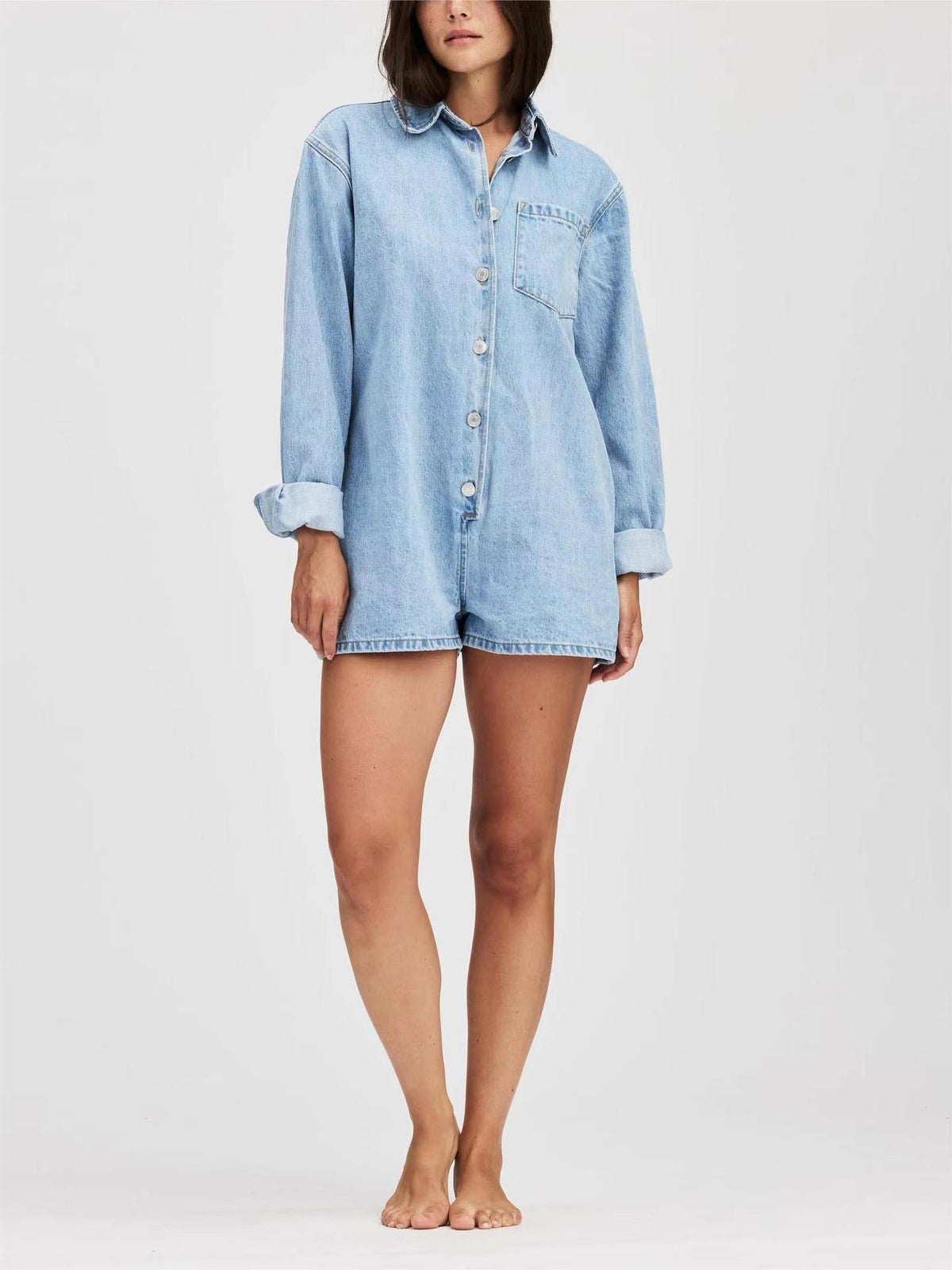 Trendy Denim Overalls with Pocket Casual Short Sleeve