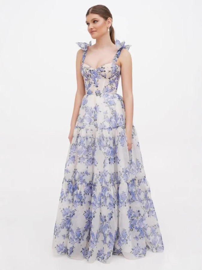 Elegant Sheer Off-Shoulder Dress With 3D Floral Design
