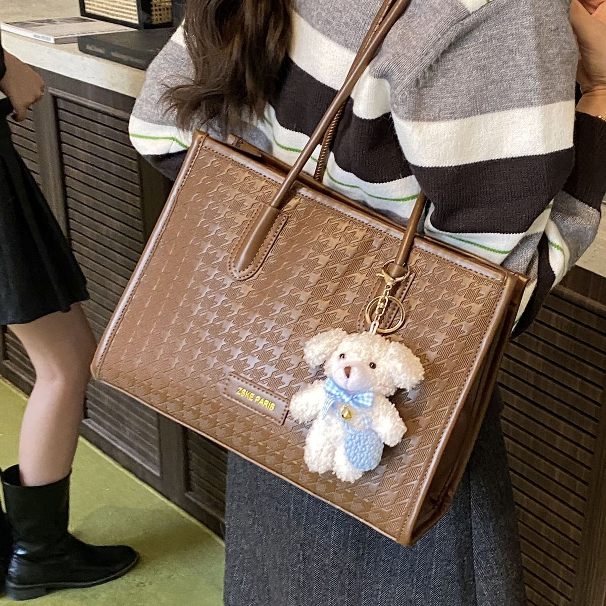 Large Capacity Houndstooth Tote Bag For Women Casual Stylish