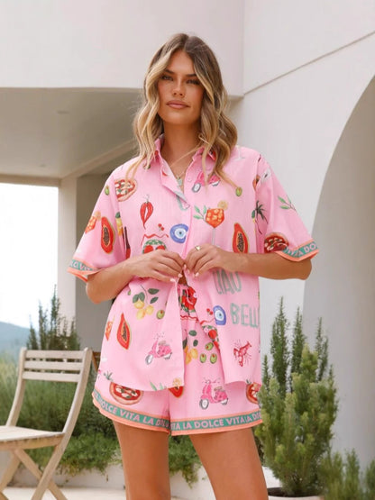 Fashionable Printed Casual Shirt and Shorts Set