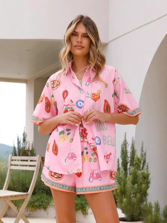 Fashionable Printed Casual Shirt and Shorts Set