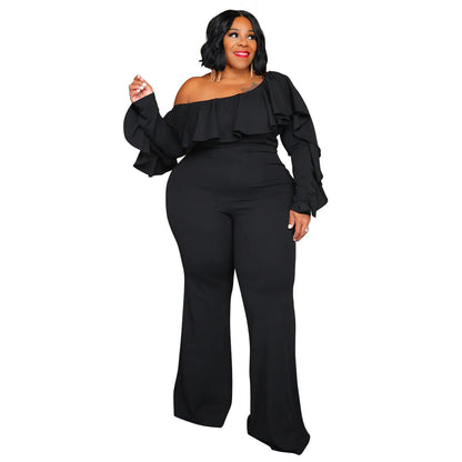 Plus Size Solid Color Off-Shoulder Jumpsuit For Women