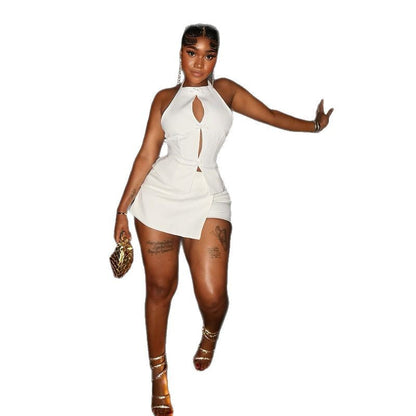 Chic Sleeveless Pleated Bodycon Skirt Set