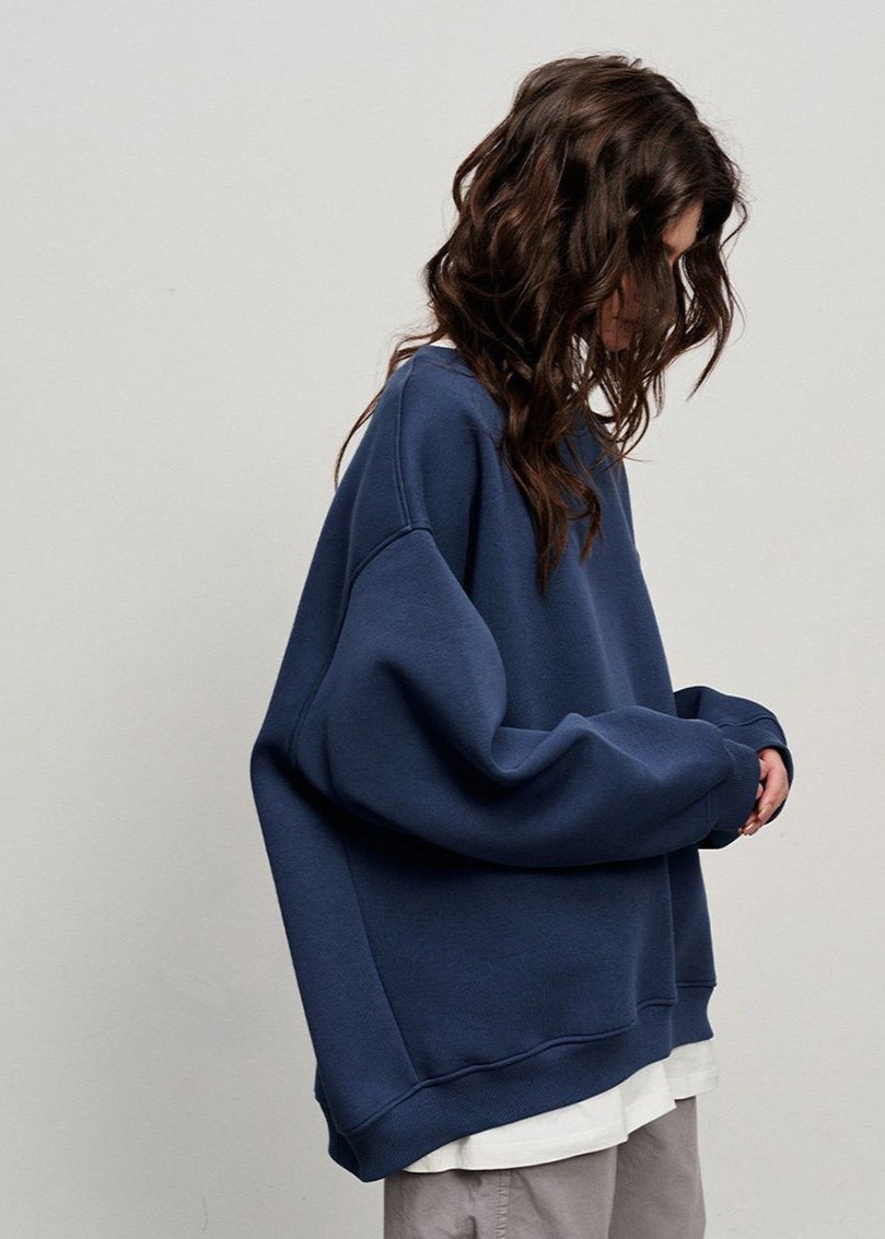 Oversized Cotton Blend Sweatshirt Navy Comfortable