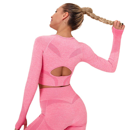 Seamless Yoga Clothes Women'S Sexy Beautiful Back Long Sleeve Tops Sports Running Fitness Clothes