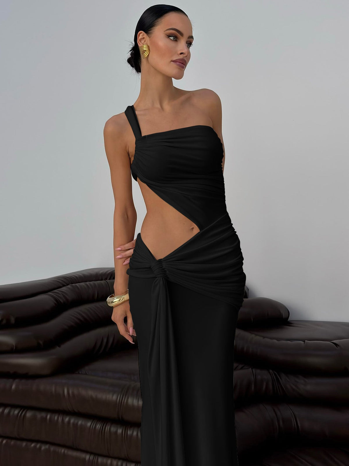 Elegant One-Shoulder Lace Trim Bodycon Dress