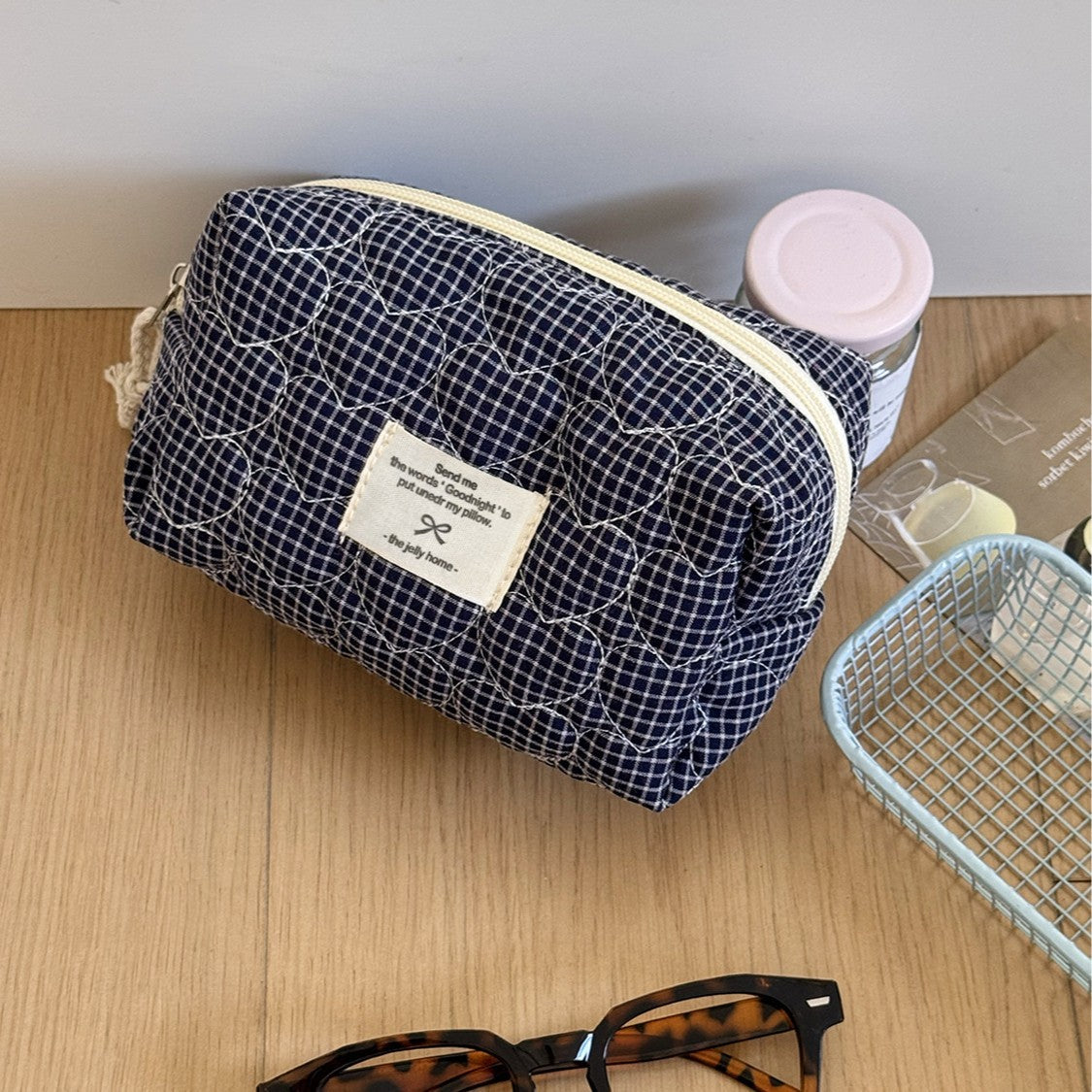 Heart Quilted Cosmetic Bag Stylish Portable Storage