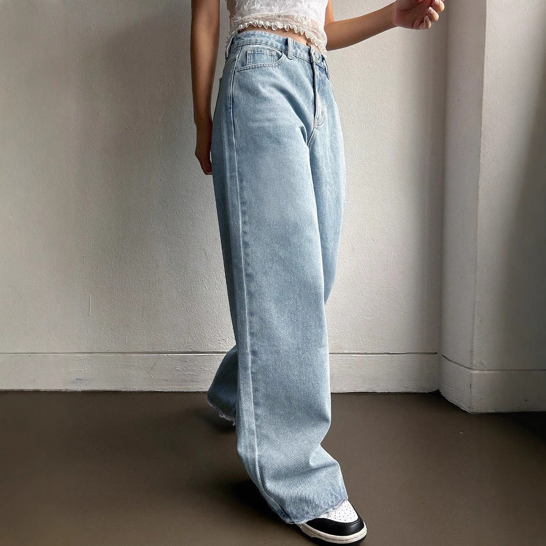 Loose Embroidered Pocket Straight Leg Jeans