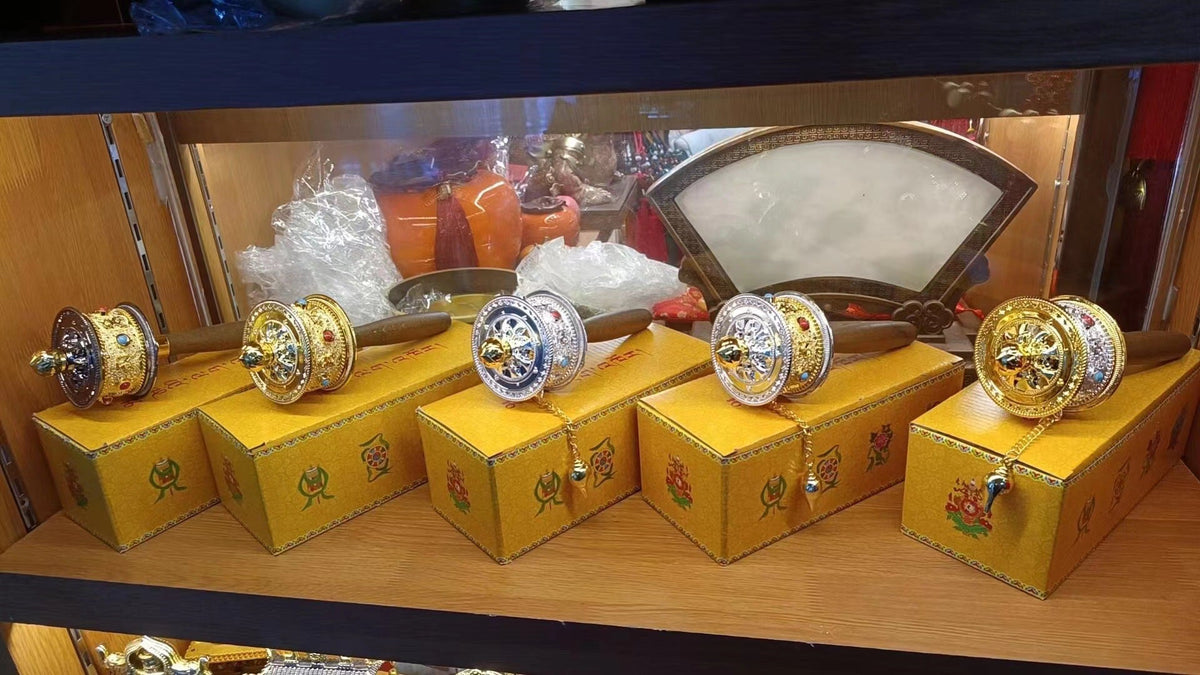 6 Cm Hand-Cranked Prayer Wheel Tibetan Pure Brass Hand-Held Gold Barrel Six-Character Mantra Household Tibetan Hand Prayer Wheel