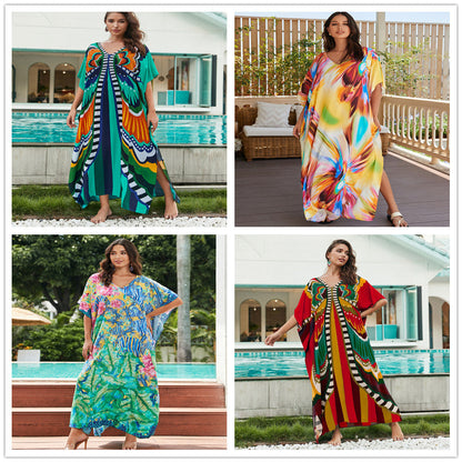 Cotton Printed Beach Cover Shirt Loose Robe Holiday Sunscreen Shirt Bikini Cover Up