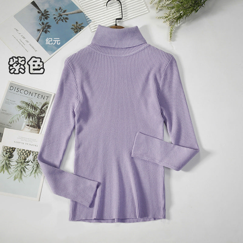 Long Sleeve High Neck Solid Color Sweater Comfortable Casual Wear
