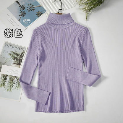 Long Sleeve High Neck Solid Color Sweater Comfortable Casual Wear