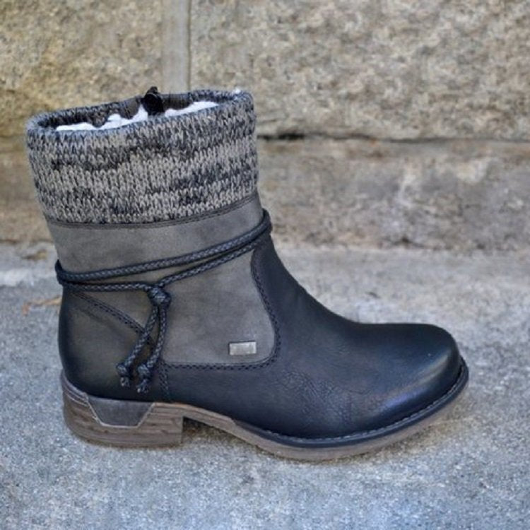 Autumn And Winter Round Head Low Heel Vintage Brushed Yarn Mouth Women'S Cotton Boots Large Martin Boots