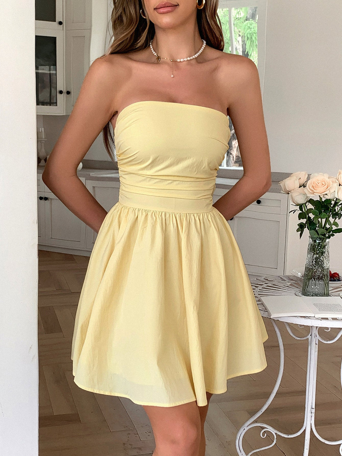 Elegant Strapless Midi Dress For Women