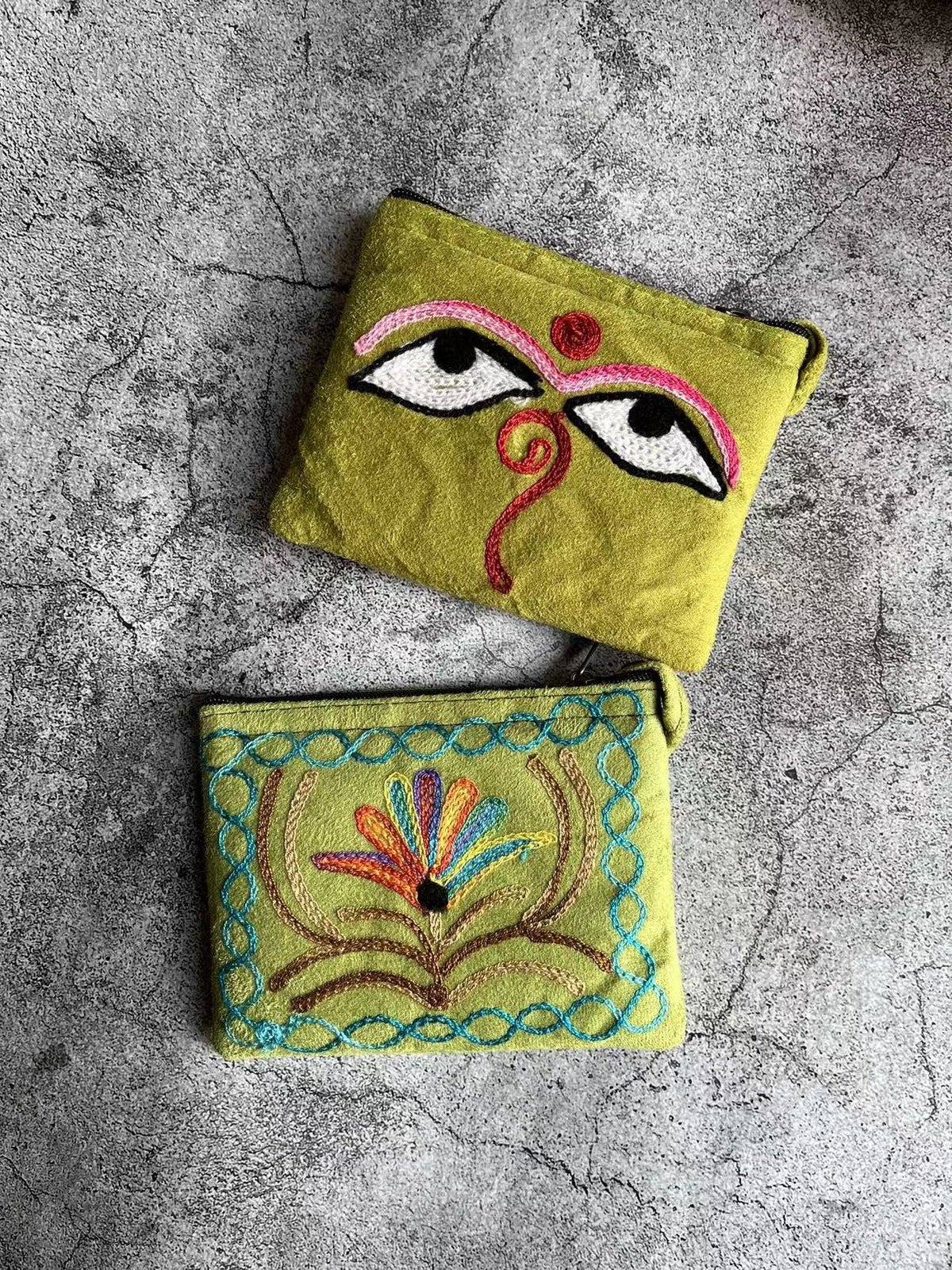 Nepali Hand-Embroidered Suede Ethnic Style Mini Coin Purse Pocket Card Bag Short Fabric Coin Bag