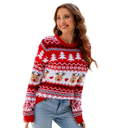 Popular Jacquard Casual Pullover Christmas Sweater Women'S Lazy Autumn And Winter Women'S Knitted Sweater