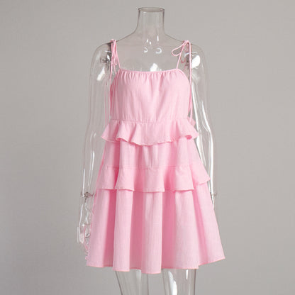 Layered Ruffle Mini Dress Comfortable Casual Cotton