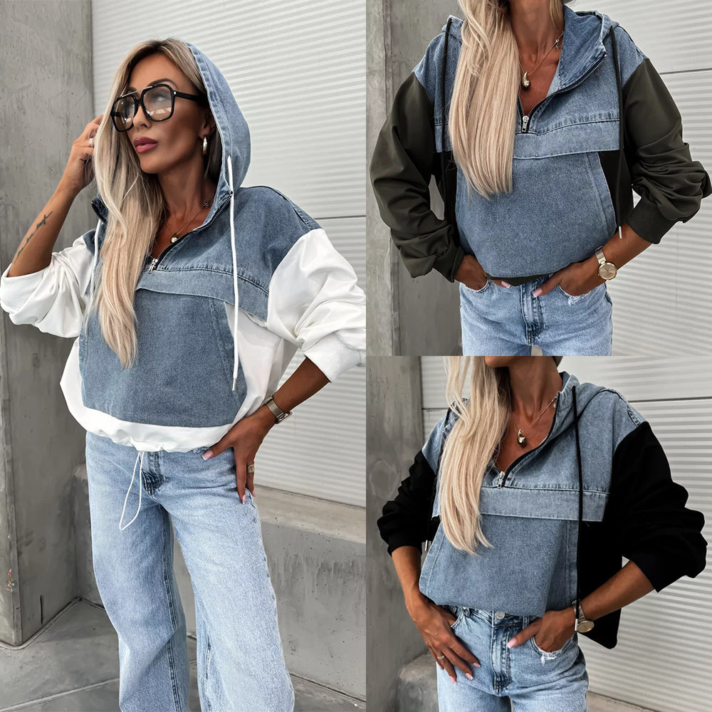 Casual Oversized Denim Hoodie for Women