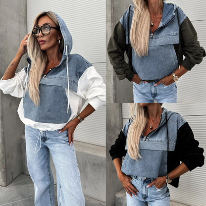 Casual Oversized Denim Hoodie for Women