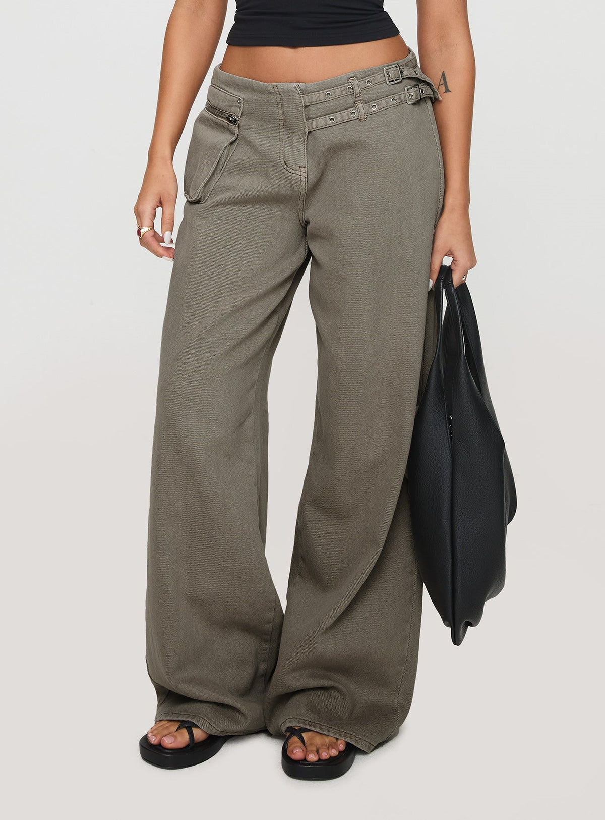 Trendy Wide Leg Adjustable Buckle Loose Pants