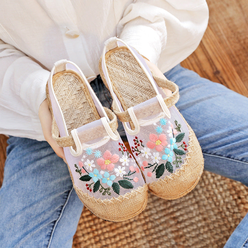 Summer New Thin Mesh Embroidered Shoes Breathable Shoes Old Cloth Shoes Women'S Shoes Flat Shoes