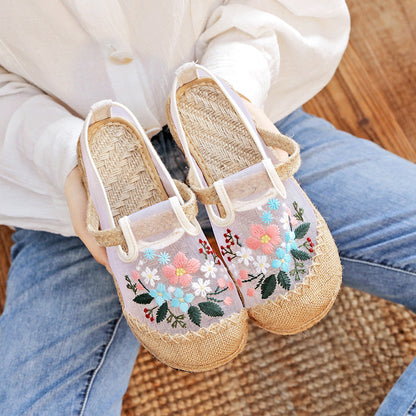 Summer New Thin Mesh Embroidered Shoes Breathable Shoes Old Cloth Shoes Women'S Shoes Flat Shoes
