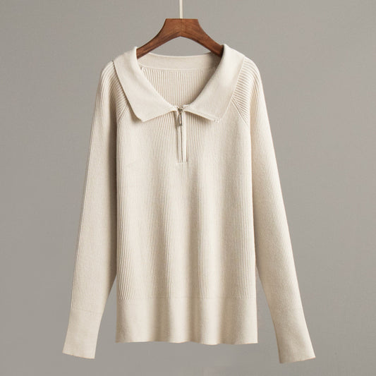 Casual Polo Neck Knitted Sweater Comfortable All-Season Wear