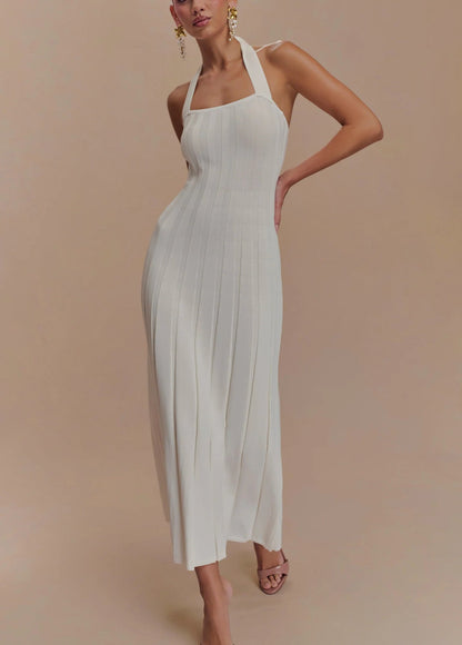Knit Midi Dress With Halter Tie Back Detail